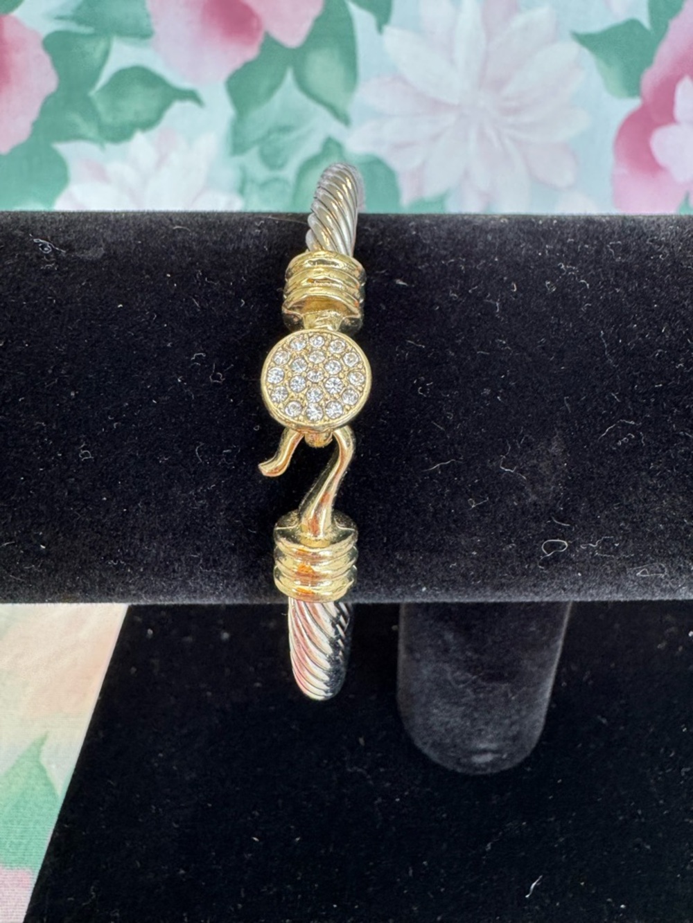 Gold and Silver Pave Cable Cuff Bracelet - Women Jewelry